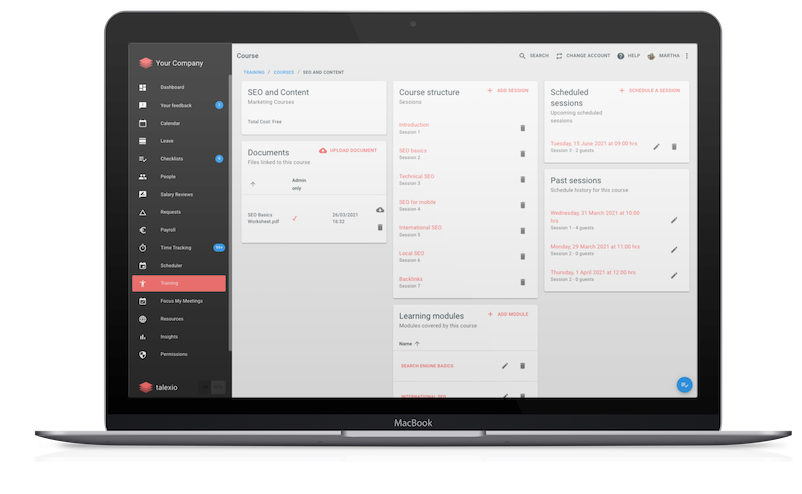 Training Management Laptop Dashboard Training Management Talexio Dashboard