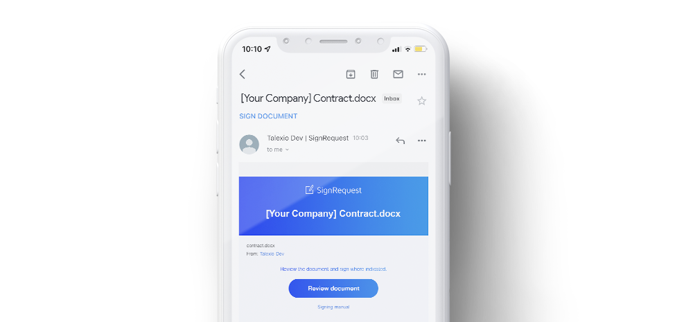 Save time with automatically generated contracts and digital signatures SignRequest email
