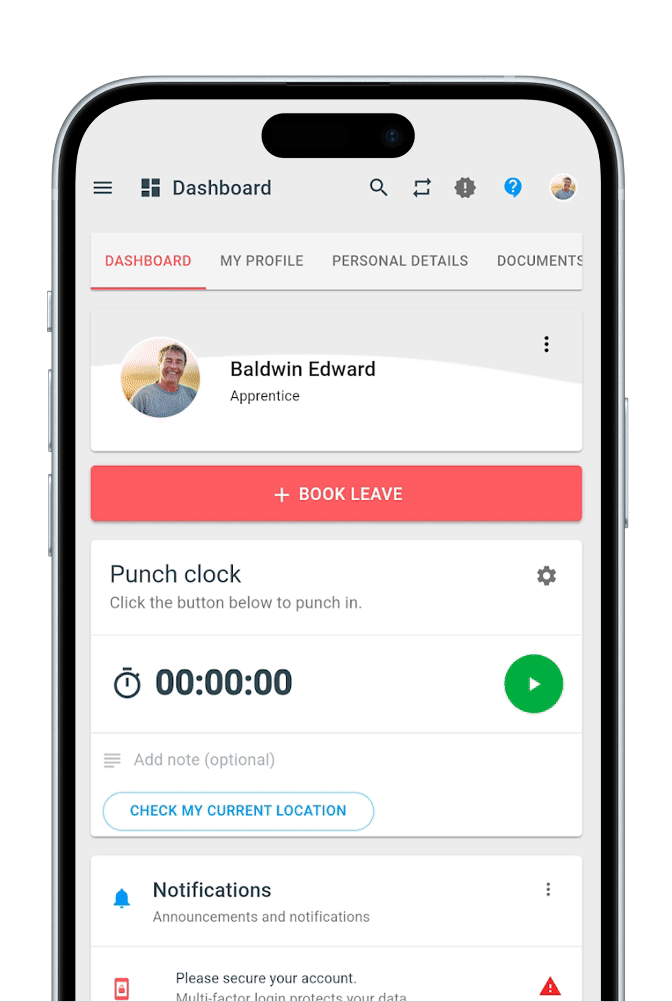 Talexio Mobile App Talexio Payroll and HR Software Mobile Dashboard