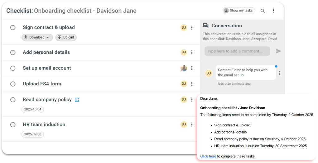 Employee onboarding checklist Talexio
